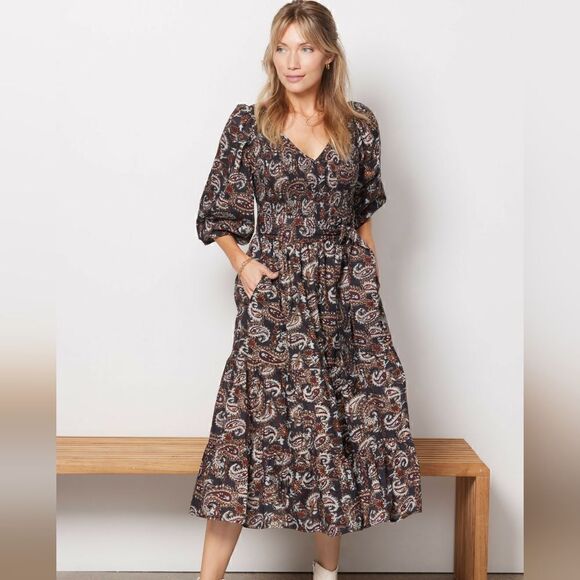 Cleobella Carly Paisley V-Neck Ankle Dress In Avalon Size Extra Small NWT - Picture 2 of 9